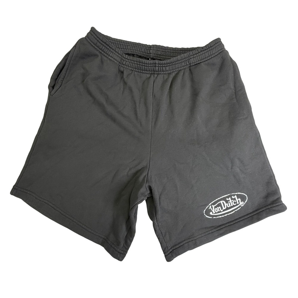 Y2K Von Dutch Sweat Shorts Mens 2XL Black Logo Cotton French Terry USA Made
